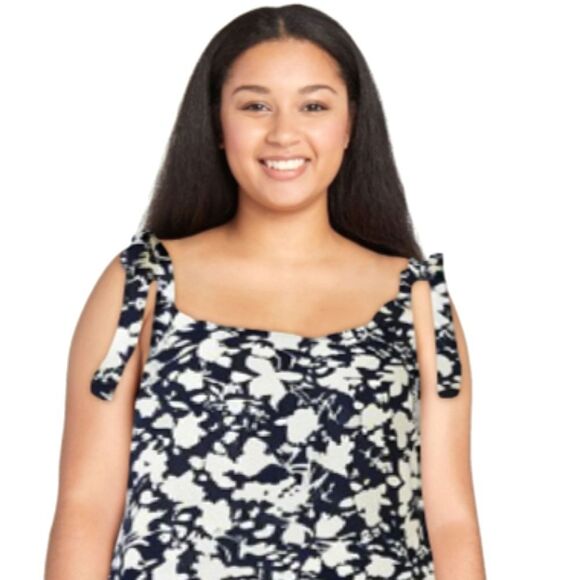 Free Assembly Blue Floral Sleeveless Tie Shoulder Midi Slip Dress Medium - Picture 7 of 16